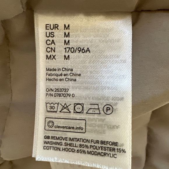 H&M Winter Coat Cozy Parka With Faux Fur Hood Pockets Sage Green Women's Sz M - Picture 10 of 11